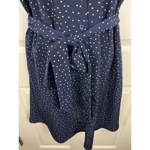 Popsugar Blue and White Collared Polka Dot Button Front Sleeveless Dress Medium - Picture 6 of 9